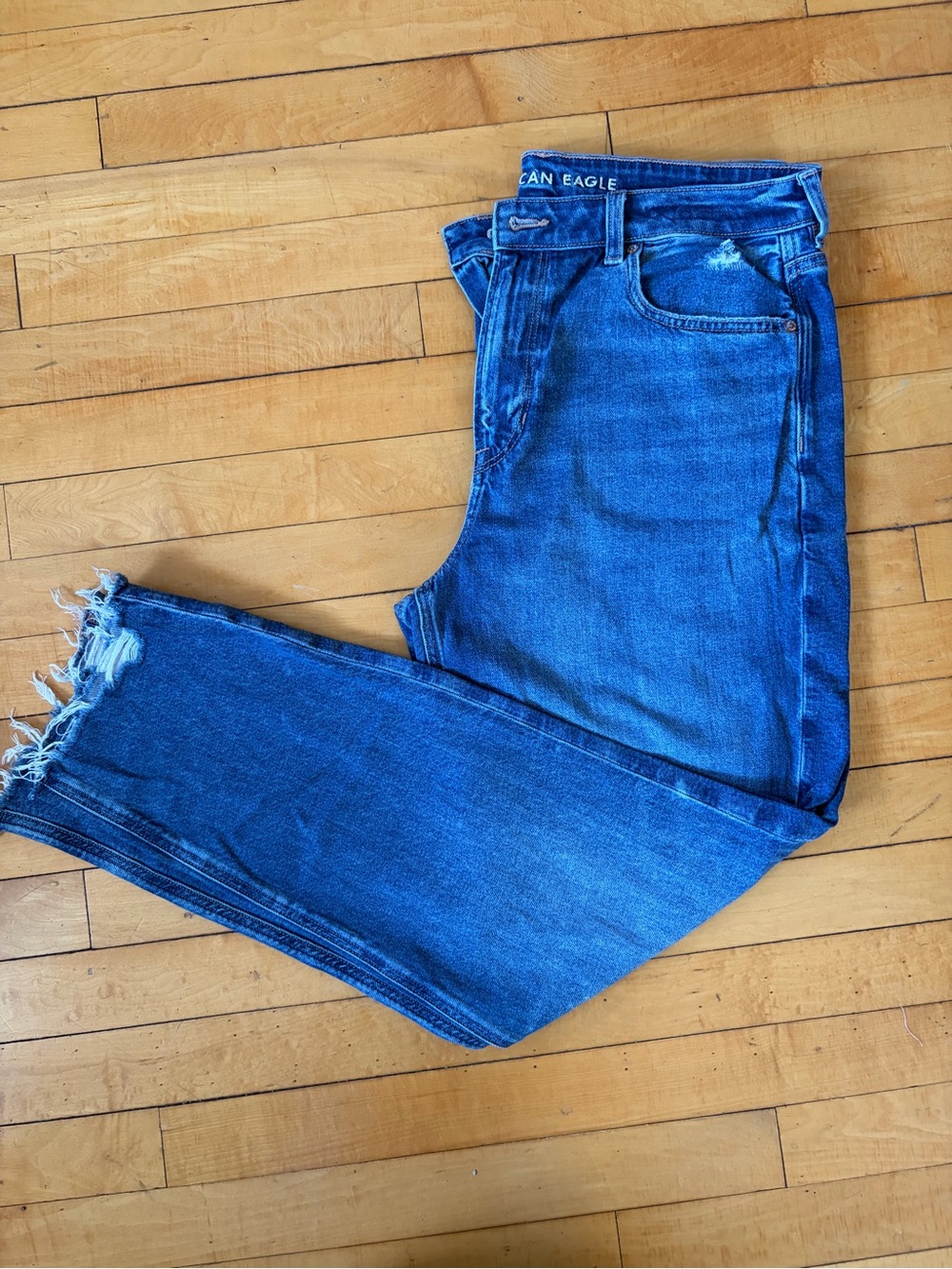 American Eagle Outfitters Blue Frayed-Hem Jeans
